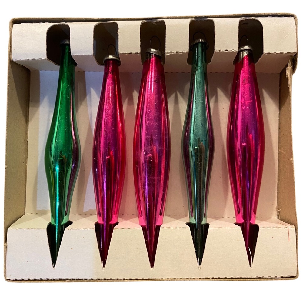 Vintage Franke Tear Drops Glass Tree Ornaments Pink Teal Set of 5 Japan 4040 - Picture 4 of 9